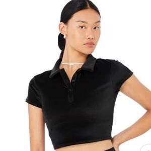 ALO Yoga Black Polo Crop Top